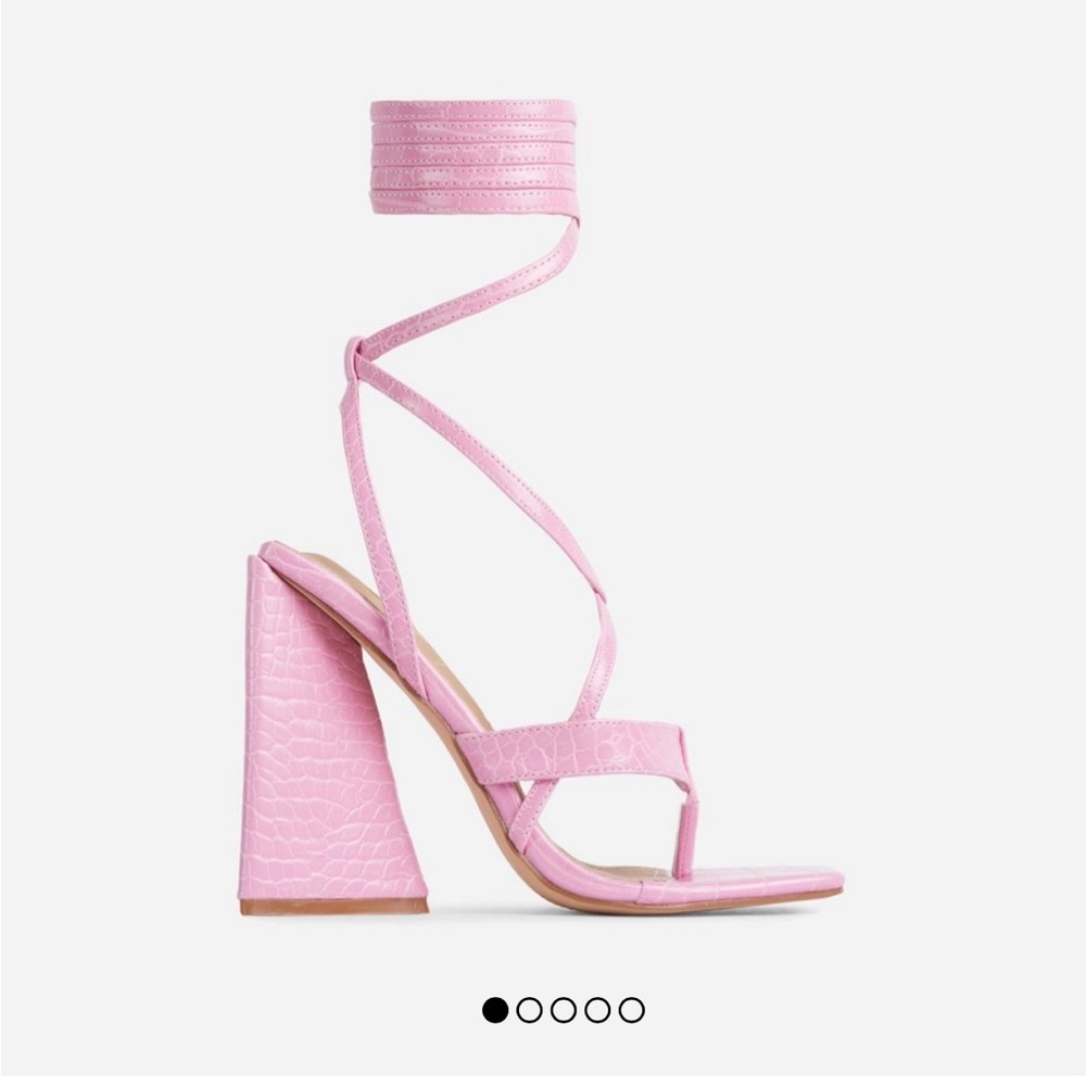 Pink strappy lace up square toe faux leather